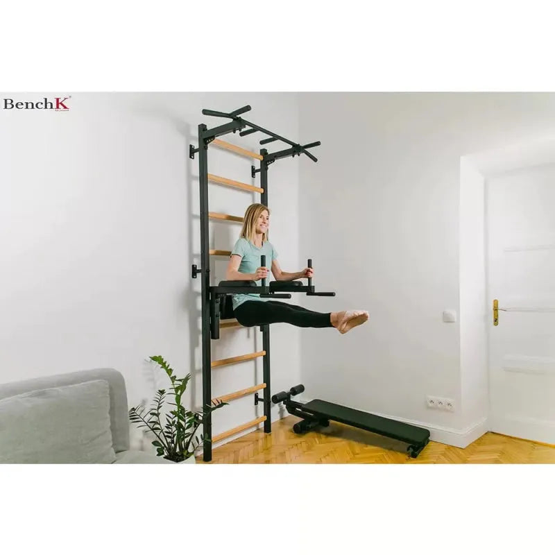 BenchK Stall Bar With Pull-up Bar and Dip Station 722B - Woman working out in dip bar