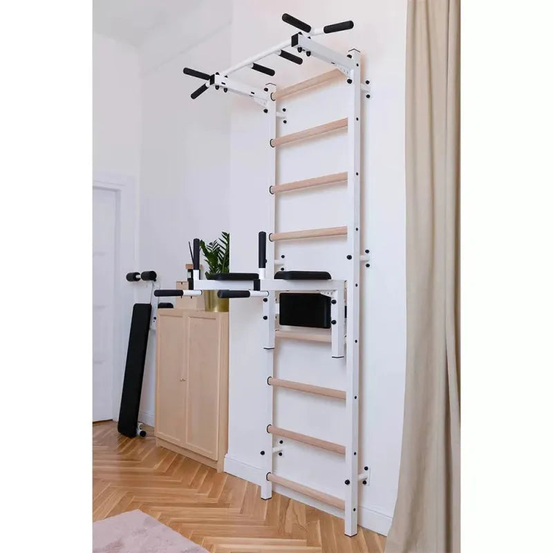 BenchK Stall Bar With Pull-up Bar and Dip Station 722B - In white actual product side view photo