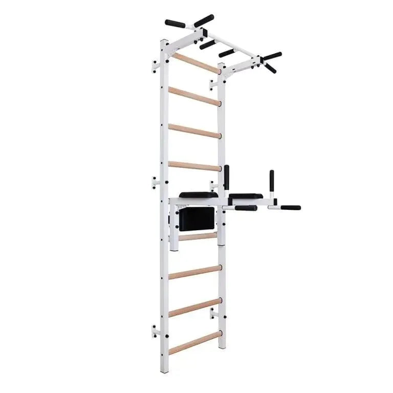 BenchK Stall Bar With Pull-up Bar and Dip Station 722B- in white color in side view position