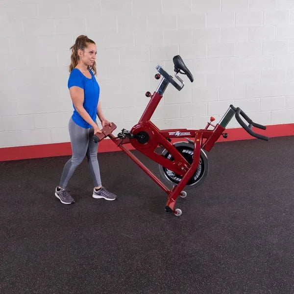 Best Fitness BFSB5 Chain Indoor Exercise Bike - woman lifting back part of the actual product