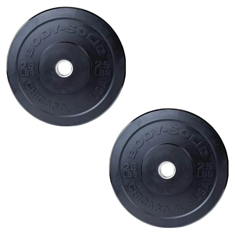Body-Solid Chicago Extreme Bumper Plates OBPX -2 photo of 25lbs on opposite corner