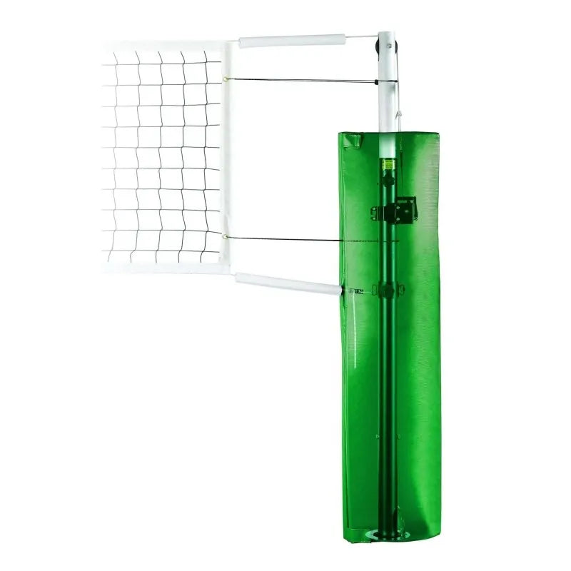 First Team Astro 3 1/2" Aluminum Competition Volleyball Net System - White volleyball net attached to green pole