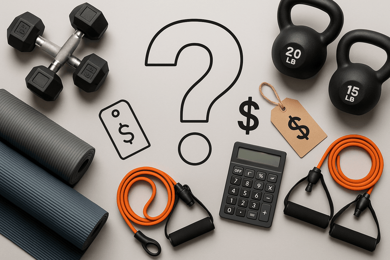 How much should you budget for a gym? Picture of equipment and question mark