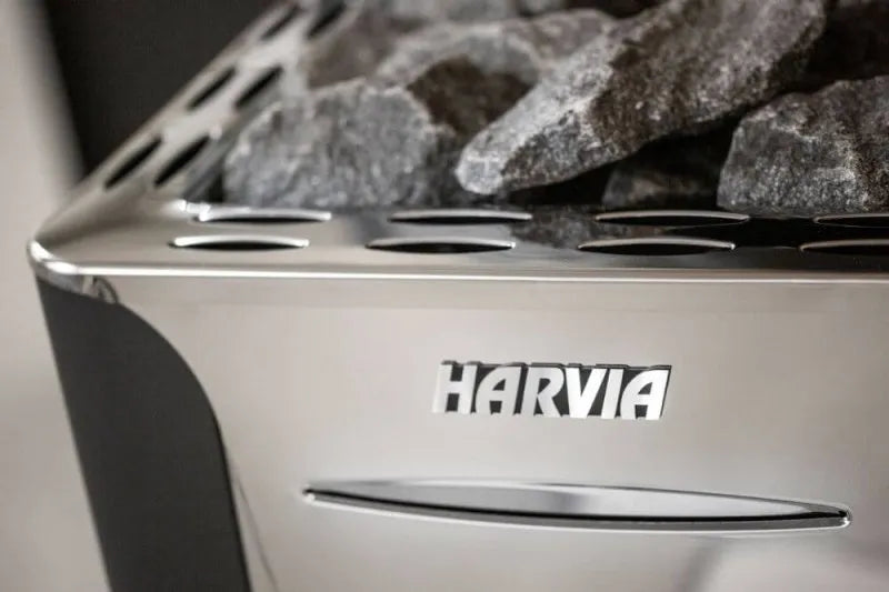 Harvia PRO 20 Series 24kW Wood Stove Sauna Heater - brand name close-up