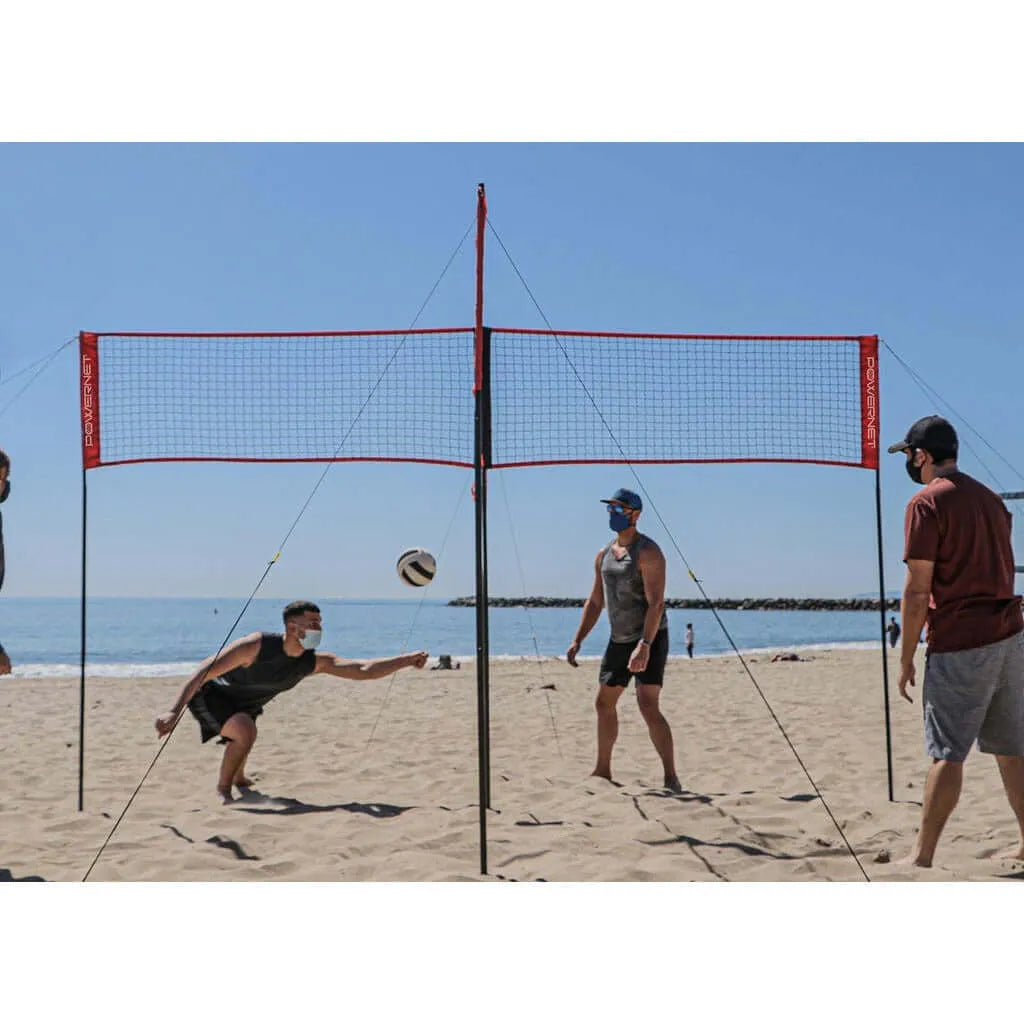 Front view of Powernet Volleyball Four Square Net being used to play volleyball