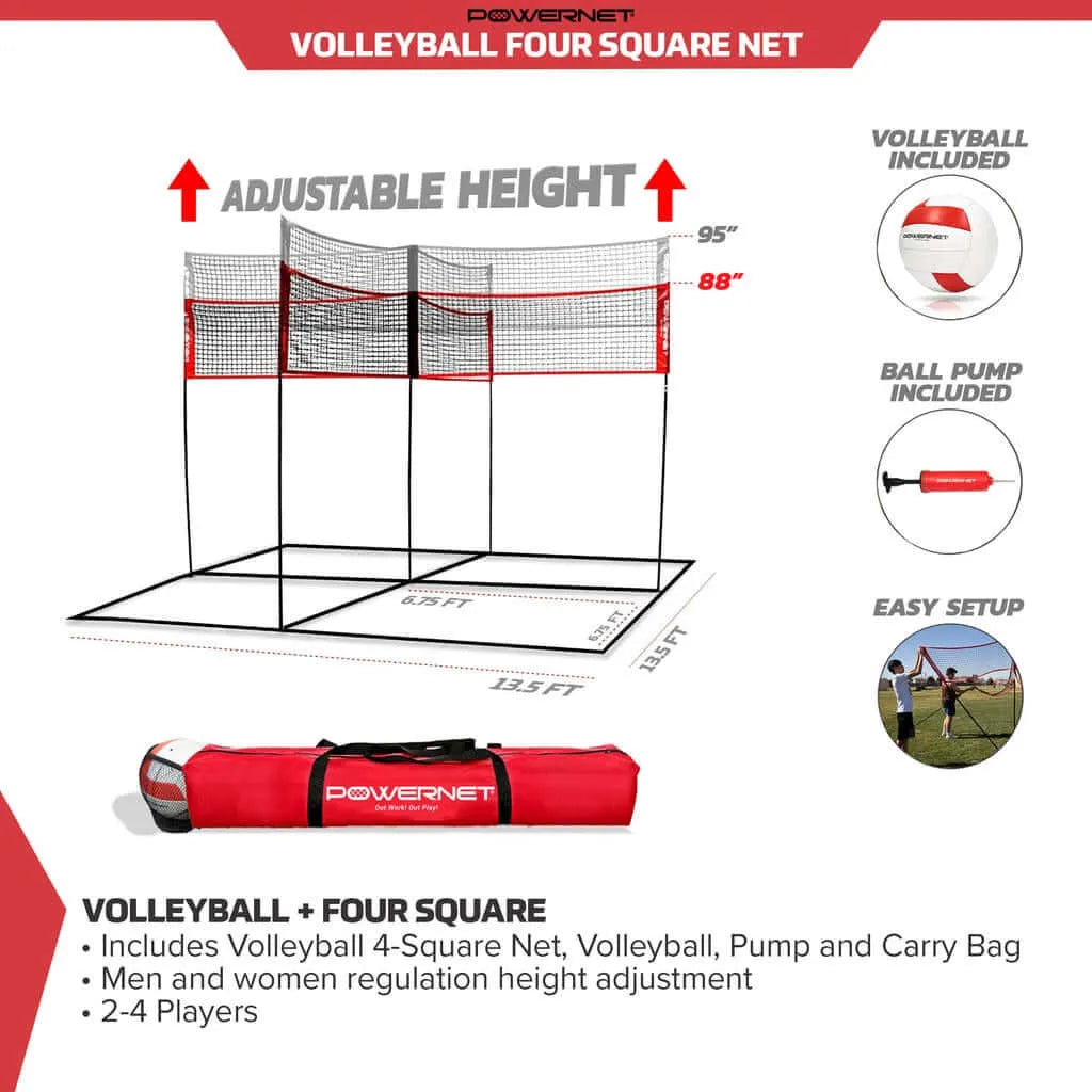 Visual presentation of Powernet Volleyball Four Square Net and its features
