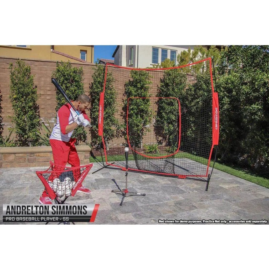 Pro Baseball Player Andrelton Simmons hitting a ball in Powernet 8x8 Practice Net 1152