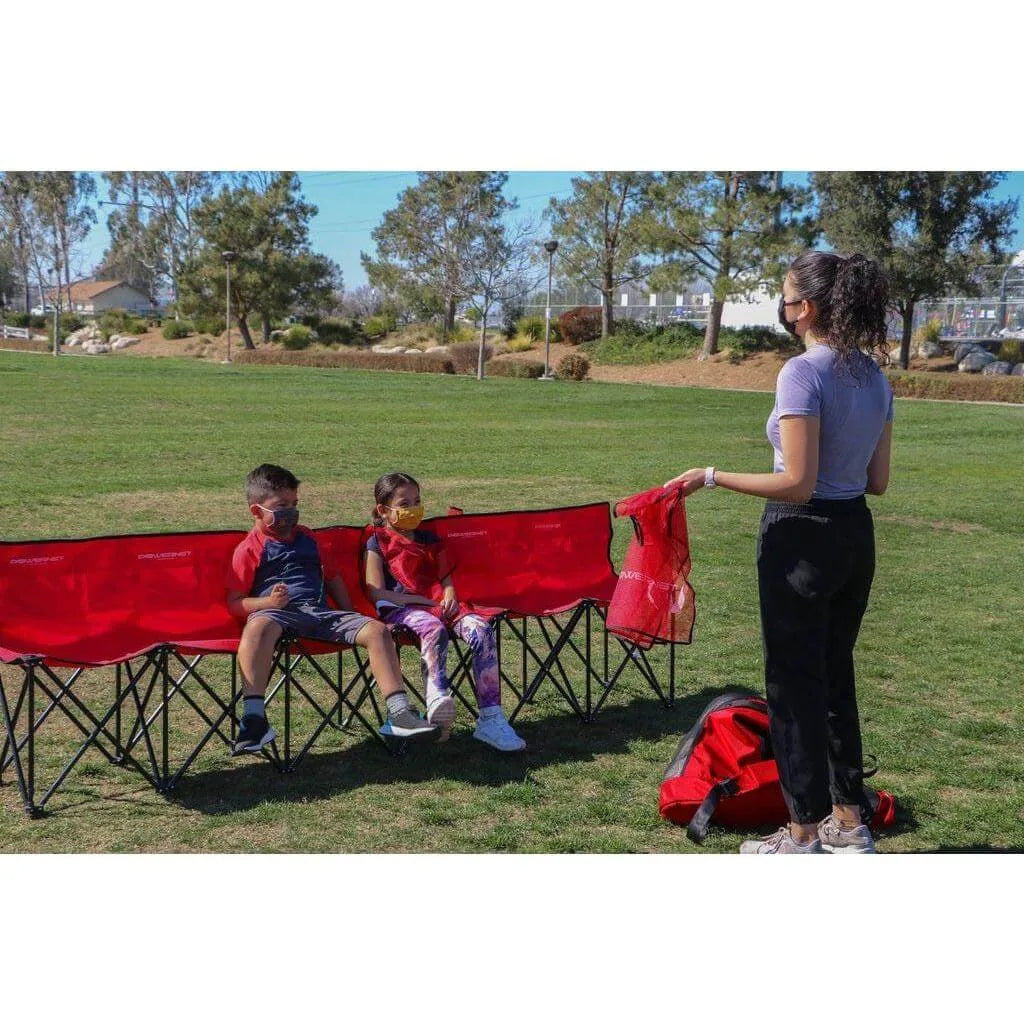 Two children listening to an adult sitting in a Powernet 6-Seater Team Bench 1209