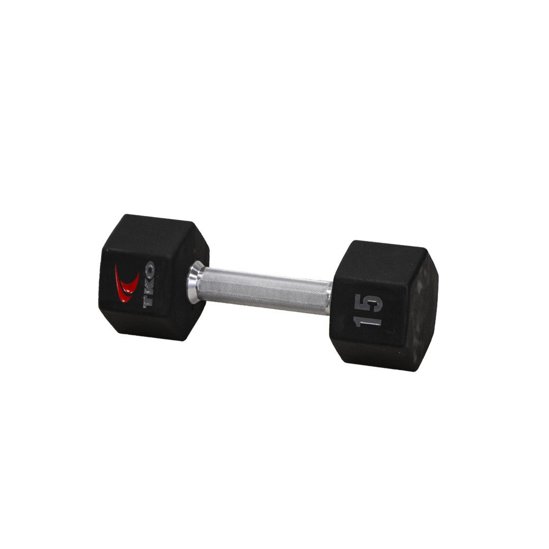 TKO Tri-Grip Urethane Hex Dumbbells 816TXU - black weight with silver handle