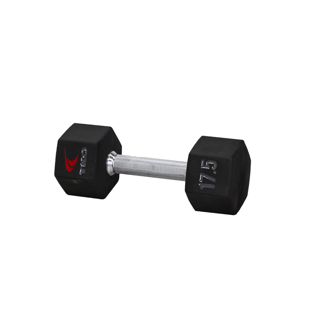 TKO Tri-Grip Urethane Hex Dumbbells 816TXU - dumbbell with label of 17.5