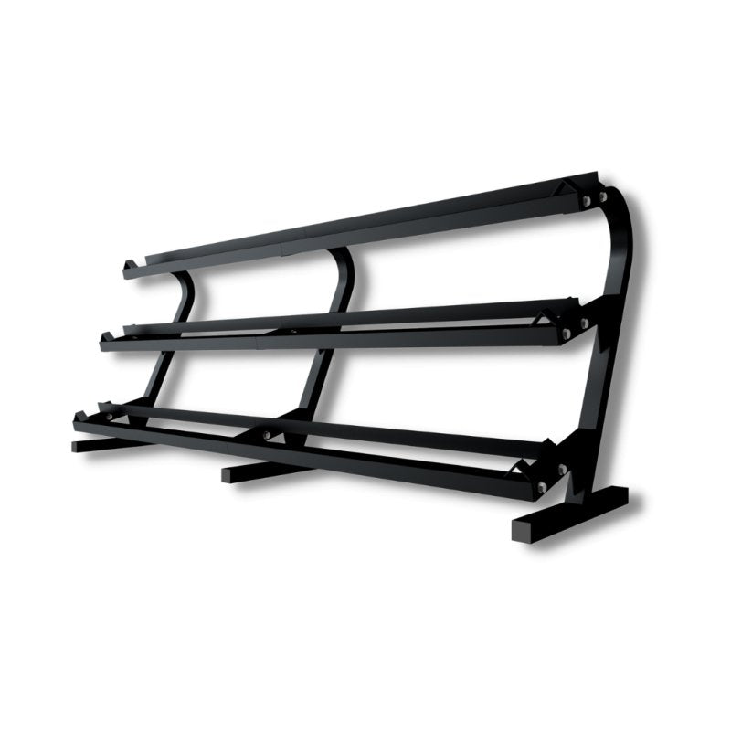 3-Tier Horizontal Dumbbell Rack - black metal bars