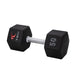 TKO Tri-Grip Urethane Hex Dumbbells 816TXU - black iron dumbbell with silver handle and label of 50