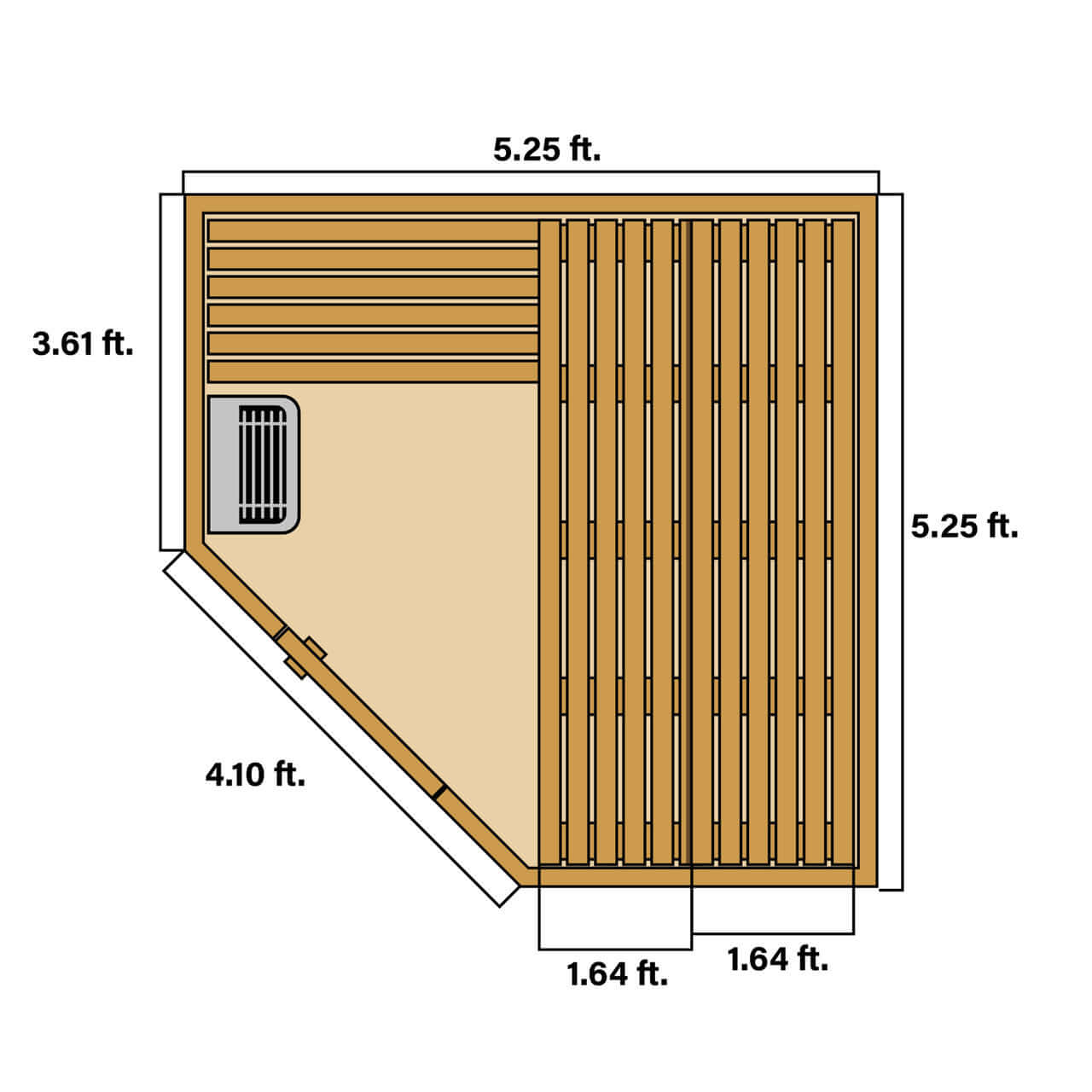 Canadian Hemlock Wet Dry Indoor Sauna - 6 kW UL Certified Heater - 6 Person - Top view dimensions