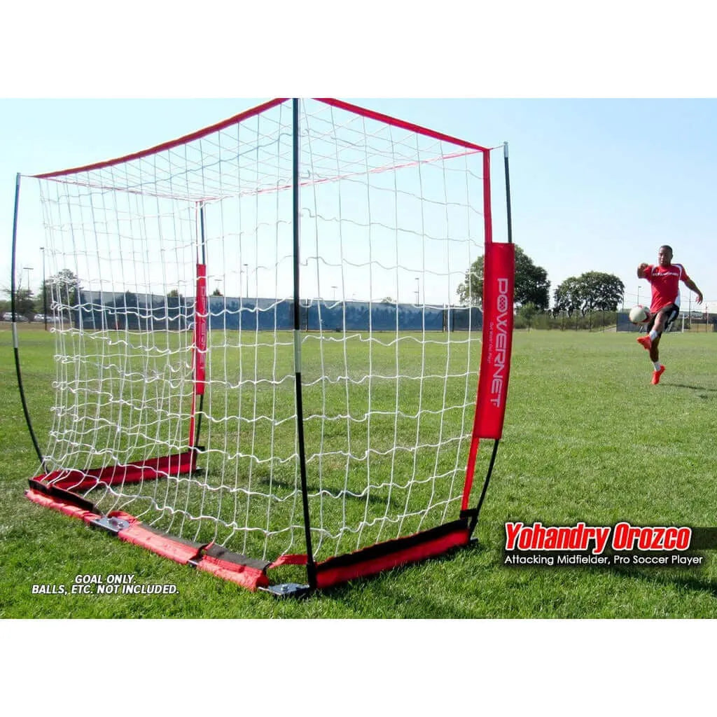 Powernet Soccer Goal 6ft x 4ft Portable Bow Style Net S022 - man kicking a ball