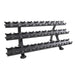 TKO Signature Round Urethane Dumbbell Set With Rack - front view of the black metal rack