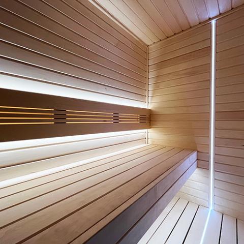 Universal Sauna Light Kit with 16-Ft Flexible LED Strip White Light Flexible LED Strip, 16FT - Inside a well-lit sauna