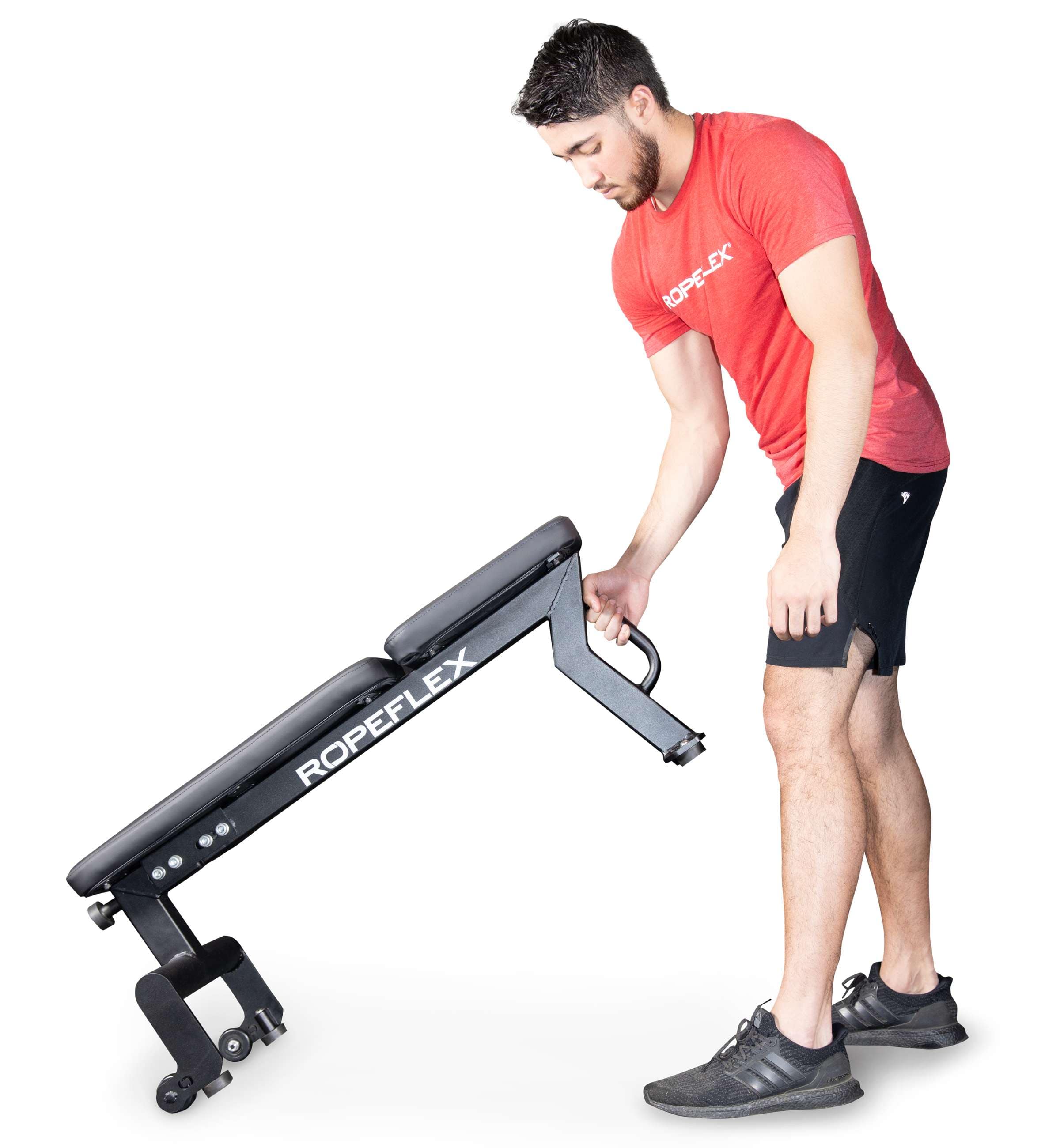 Ropeflex RXB2 Flat Bench - Man in red shirt is lifting a flat bench