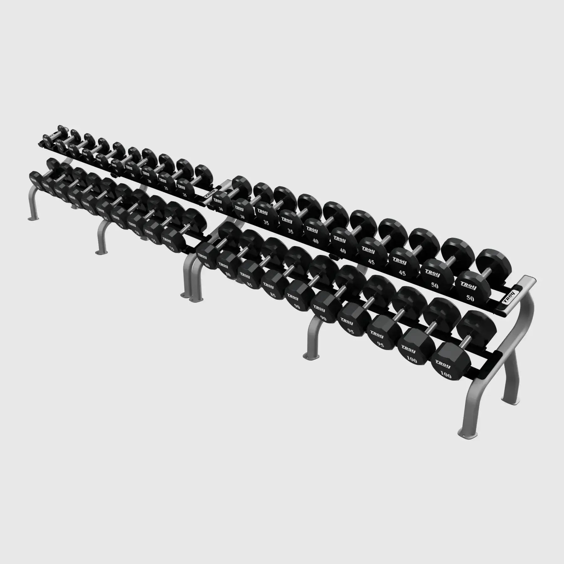 TROY 12-Sided Urethane Encased Dumbbell Set with Storage Rack - COMMPAC-TSDU100
