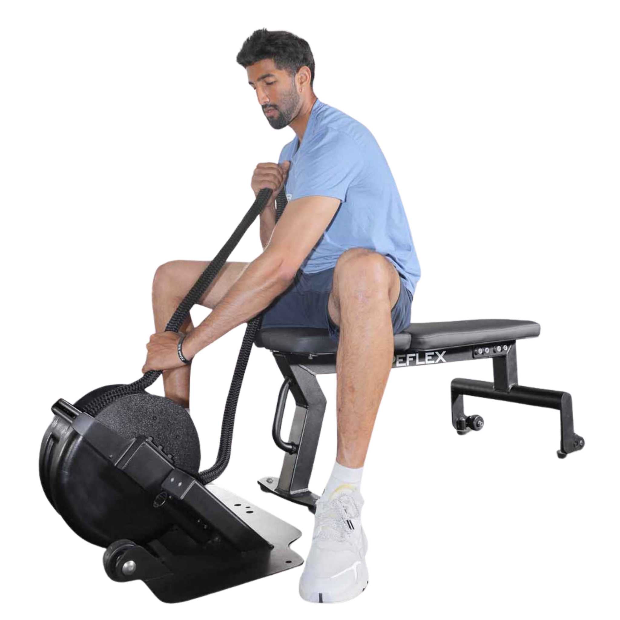 Ropeflex RX2000 OX Multi Mode Rope Trainer - Man sitting on a bench while using the machine