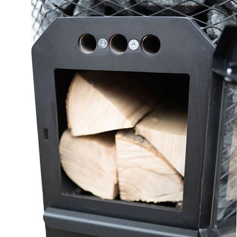 Cozy Heat Wood Burning Sauna Stove, Up to 18kW - Close up view of sauna woods