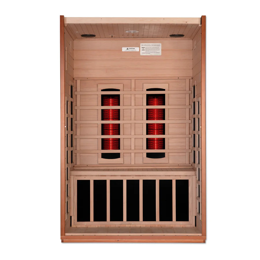 Dynamic Cardoba 2 Person Full Spectrum Infrared Sauna - Canadian Hemlock - Interior view of sauna without the door