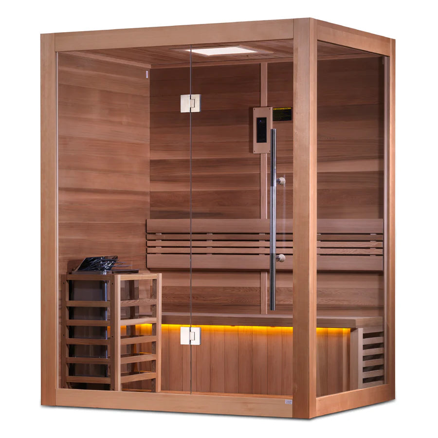 Golden Designs "Hanko Edition" 2 Person Indoor Traditional Steam Sauna (GDI-7202-01) - Canadian Red Cedar Interior - Sauna with LED lighting