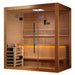 Golden Designs "Forssa Edition" 3 Person Indoor Traditional Steam Sauna - Canadian Red Cedar Interior - Side view of sauna in white background