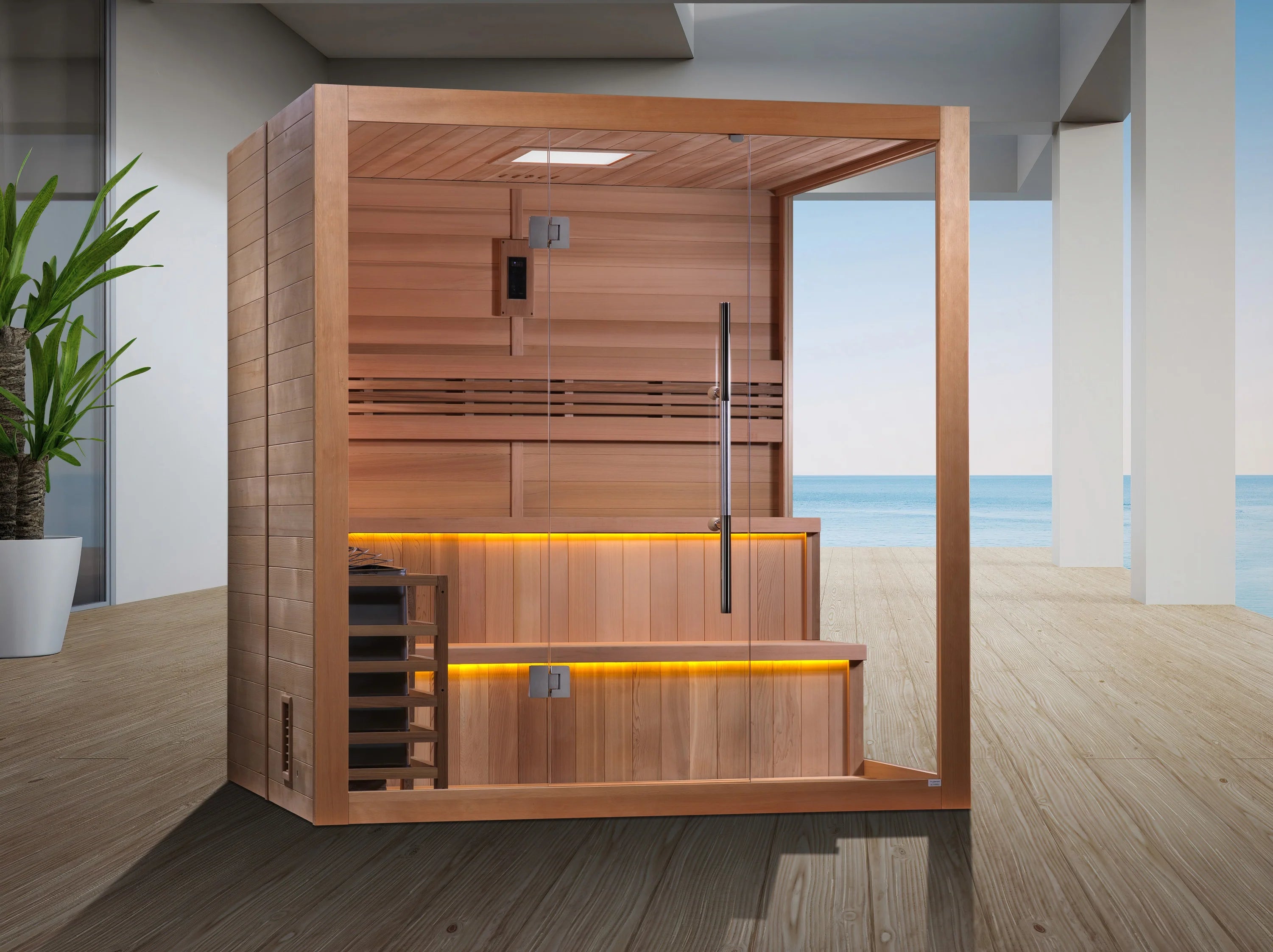 Golden Designs "Kuusamo Edition" 6 Person Indoor Traditional Steam Sauna - Canadian Red Cedar Interior - assembled outdoor