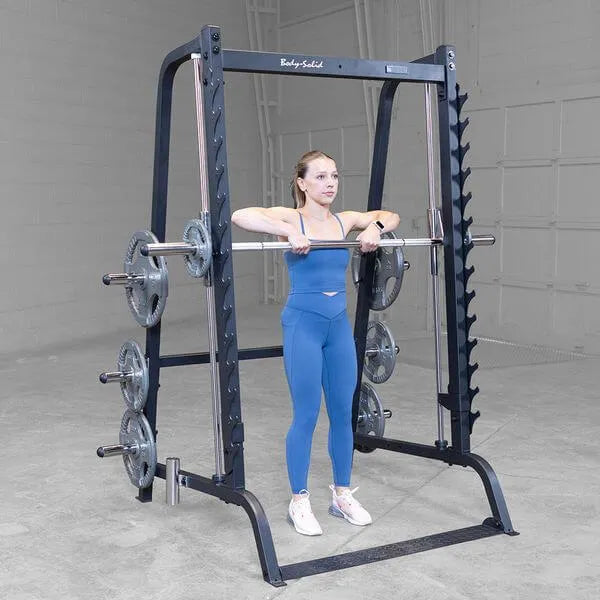 Body-Solid Series 7 Smith Machine - Woman model doing lifts on smith machine