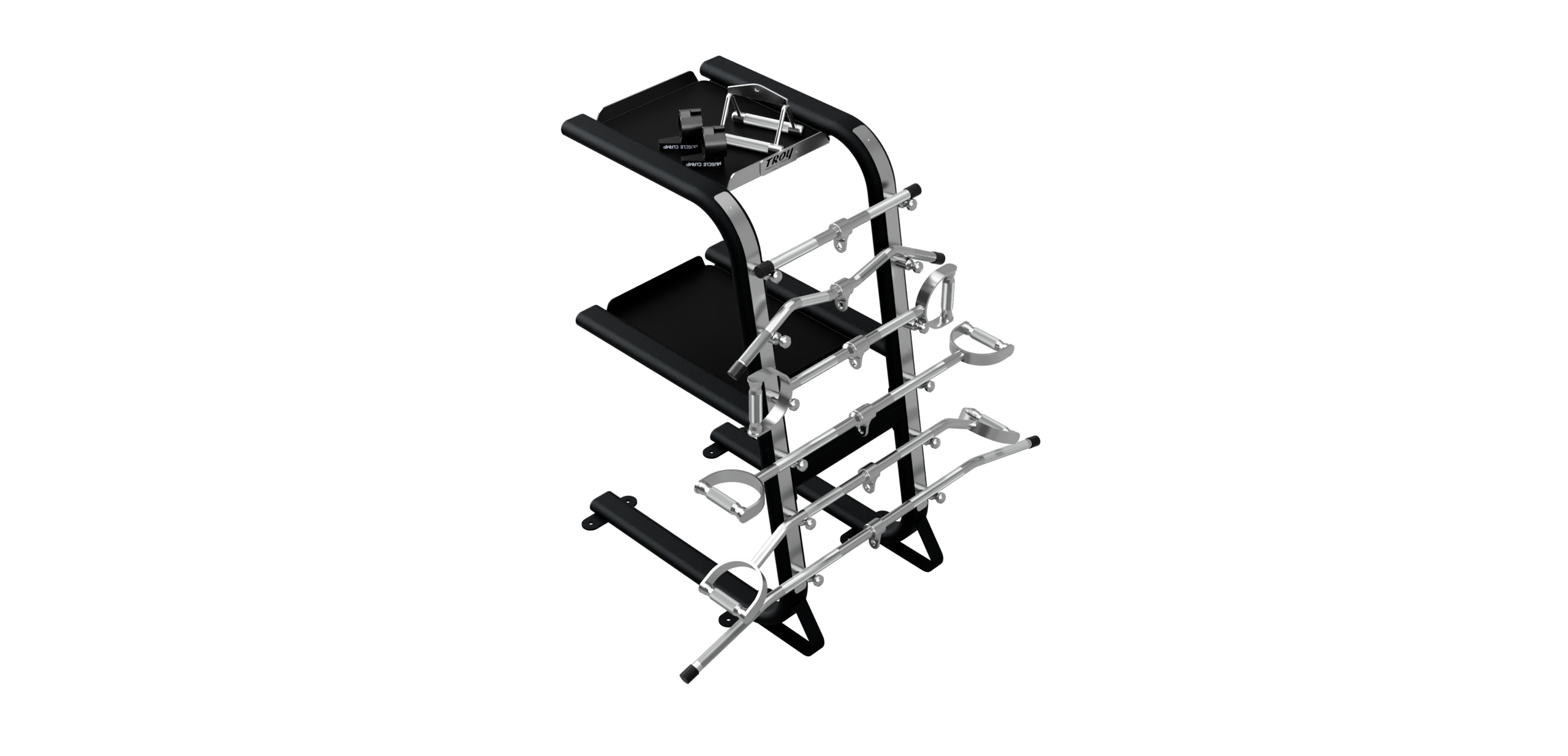 black rack with silver attachments