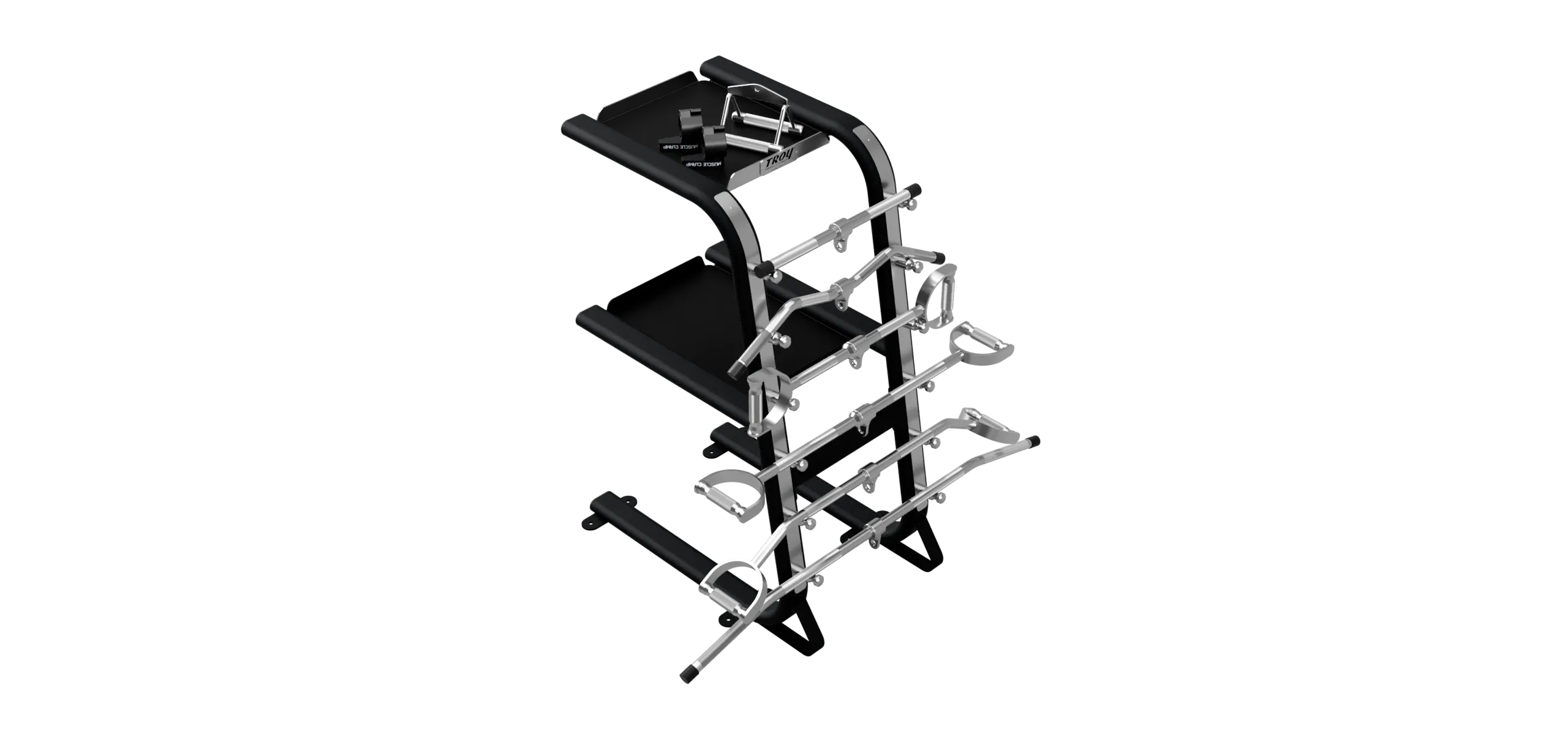 black rack with silver attachments