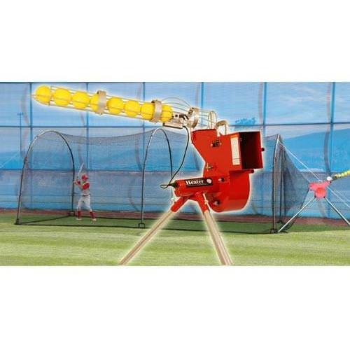 Heater Combo Pitching Machine & Xtender 24' Batting Cage Combo - on field