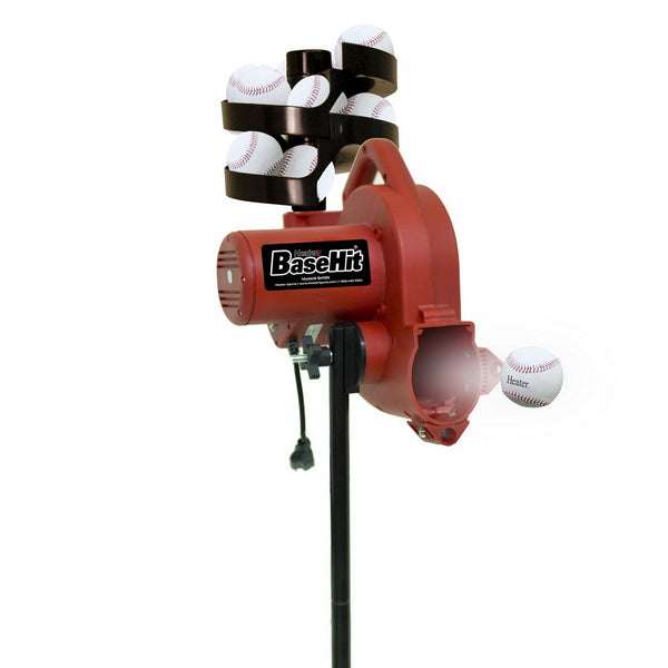 BaseHit Machine with Automatic Ball Feeder - red machine with stand