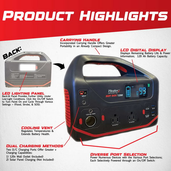 Heater Sports Hot Box 1200 Portable Power Station - product highlights