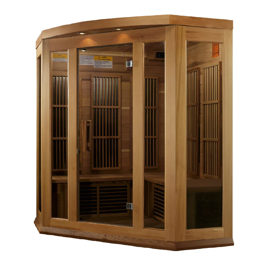 Maxxus "Avignon Edition" 3 Person Corner Near Zero EMF FAR Infrared Sauna - Canadian Red Cedar - Side view