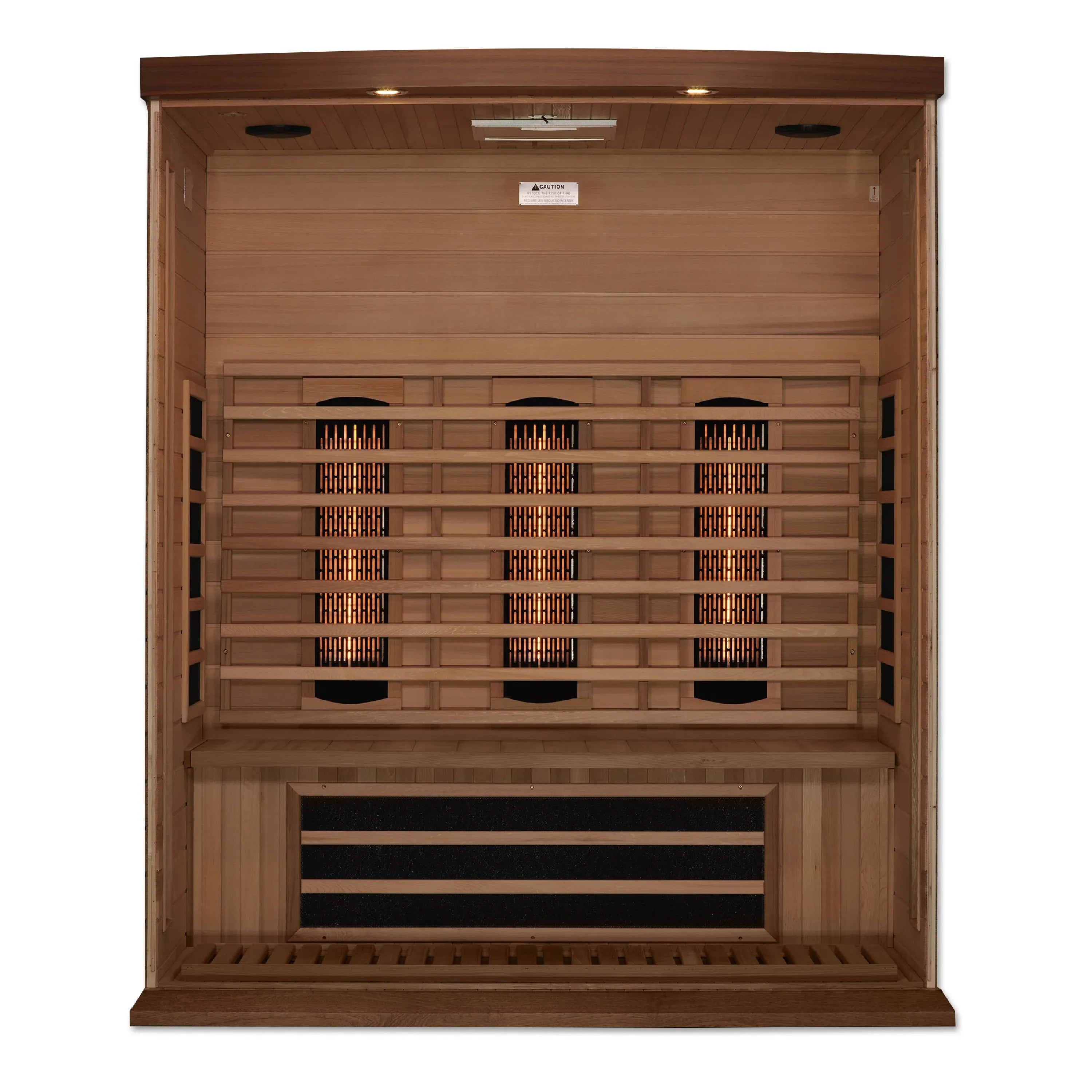 Maxxus 3-Person Full Spectrum Near Zero EMF FAR Infrared Sauna - Inside view of sauna with heating panels inside