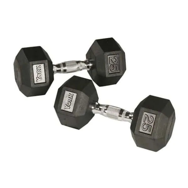 York Barbell Rubber Hex Dumbbell Sets - Pair of 25lb
