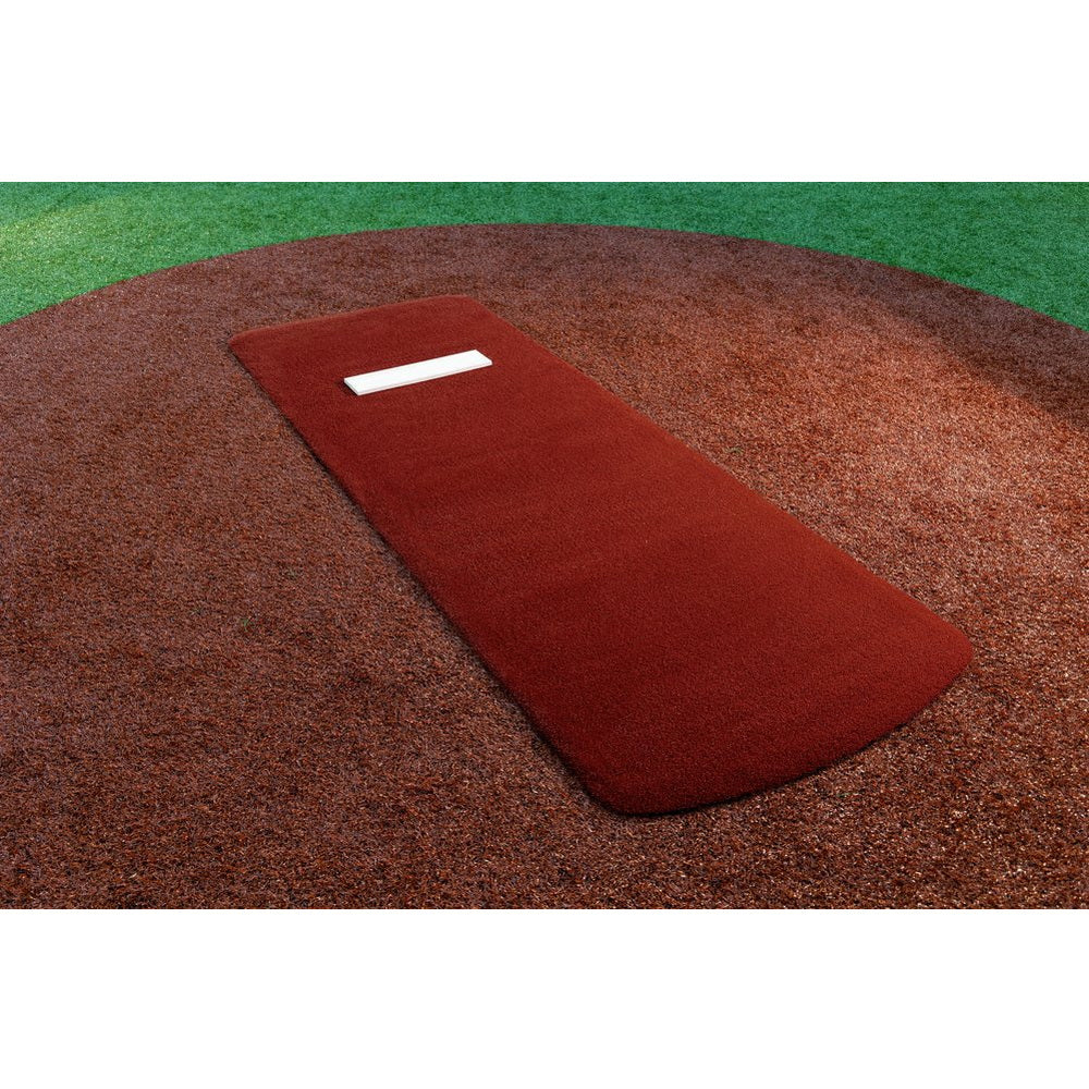 Portolite Long Spiked Non-Slip Softball Pitching Mat - red mat on field 