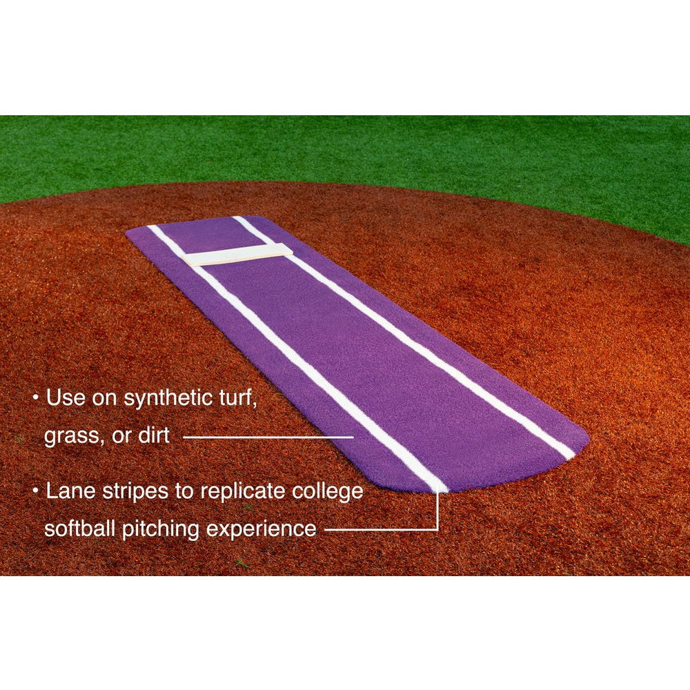 Portolite Signature Non-Skid Softball Pitching Mat with Spikes - purple mat with lines