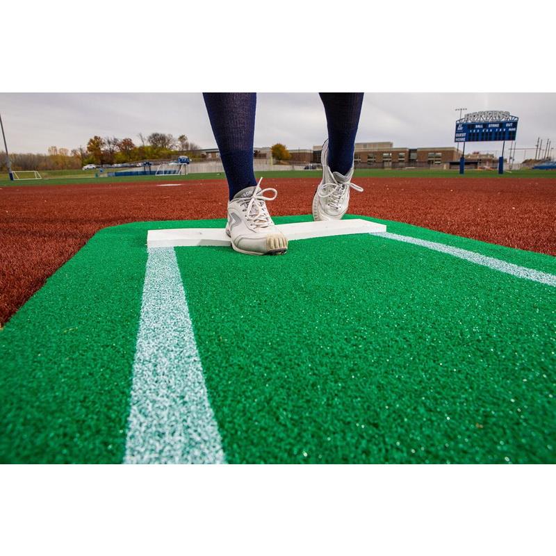 Portolite Ultimate Spiked Softball Pitching Mat - close up of green