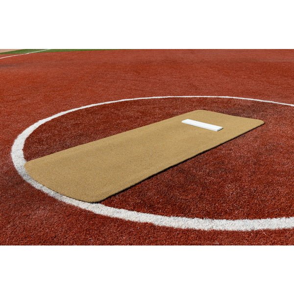 Portolite Long Spiked Non-Slip Softball Pitching Mat - brown mat on field