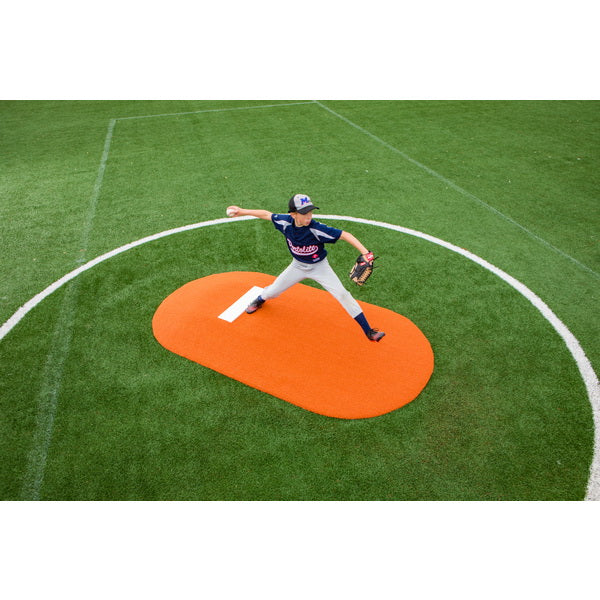 PortoLite 6" Full-Size Baseball Youth League Portable Pitching Mound - birds eye view of orange 