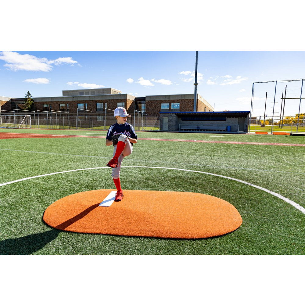 PortoLite 6" Full-Size Baseball Youth League Portable Pitching Mound - with boy pitcher