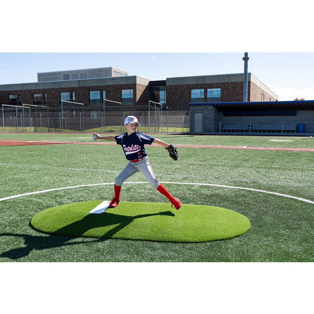 PortoLite 6" Stride Off Portable Youth Pitching Mound For Baseball 7363 - boy wearing a cap and gloves