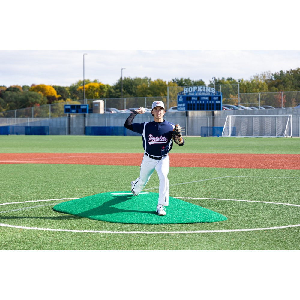 PortoLite 8" Full Length Baseball Portable Pitching Mound - next to various goals