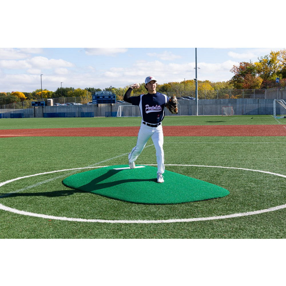 PortoLite 8" Full Length Baseball Portable Pitching Mound - player throwing a baseball