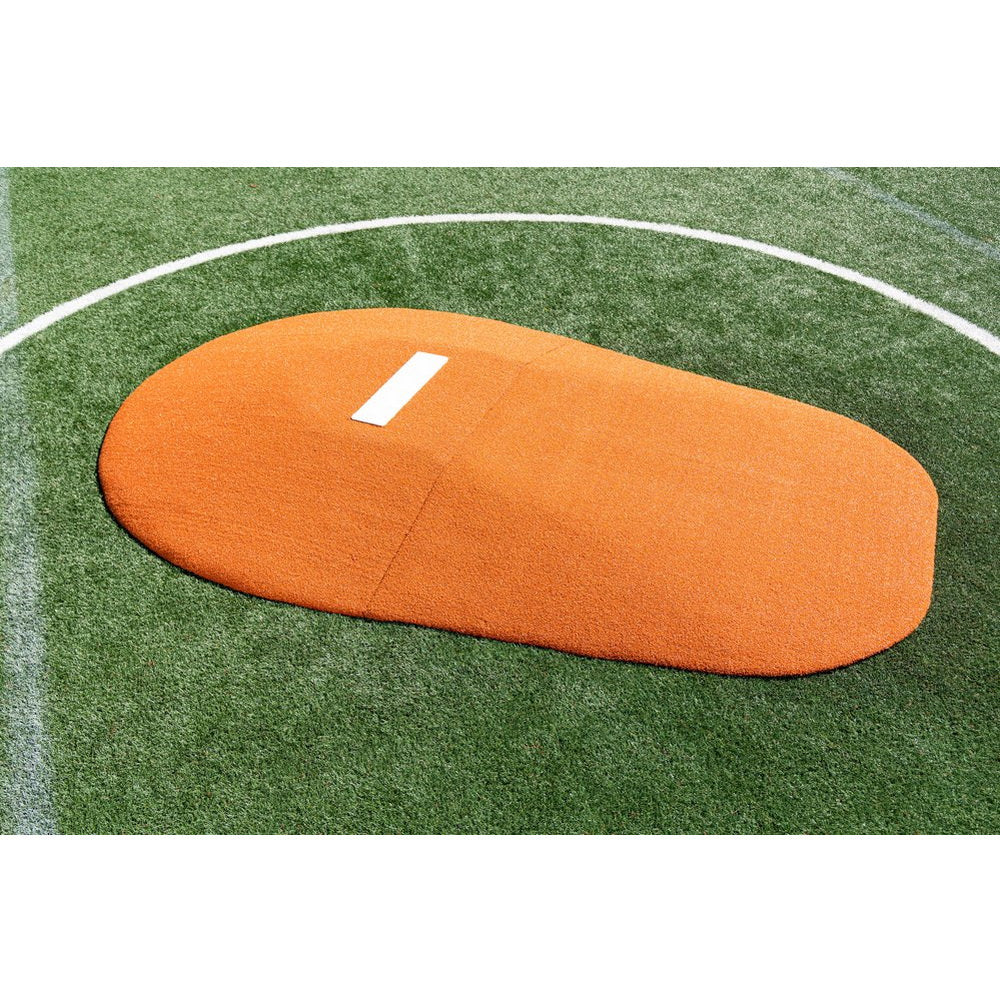 PortoLite 8" Two-Piece Baseball Portable Pitching Mound - top view of the orange mound