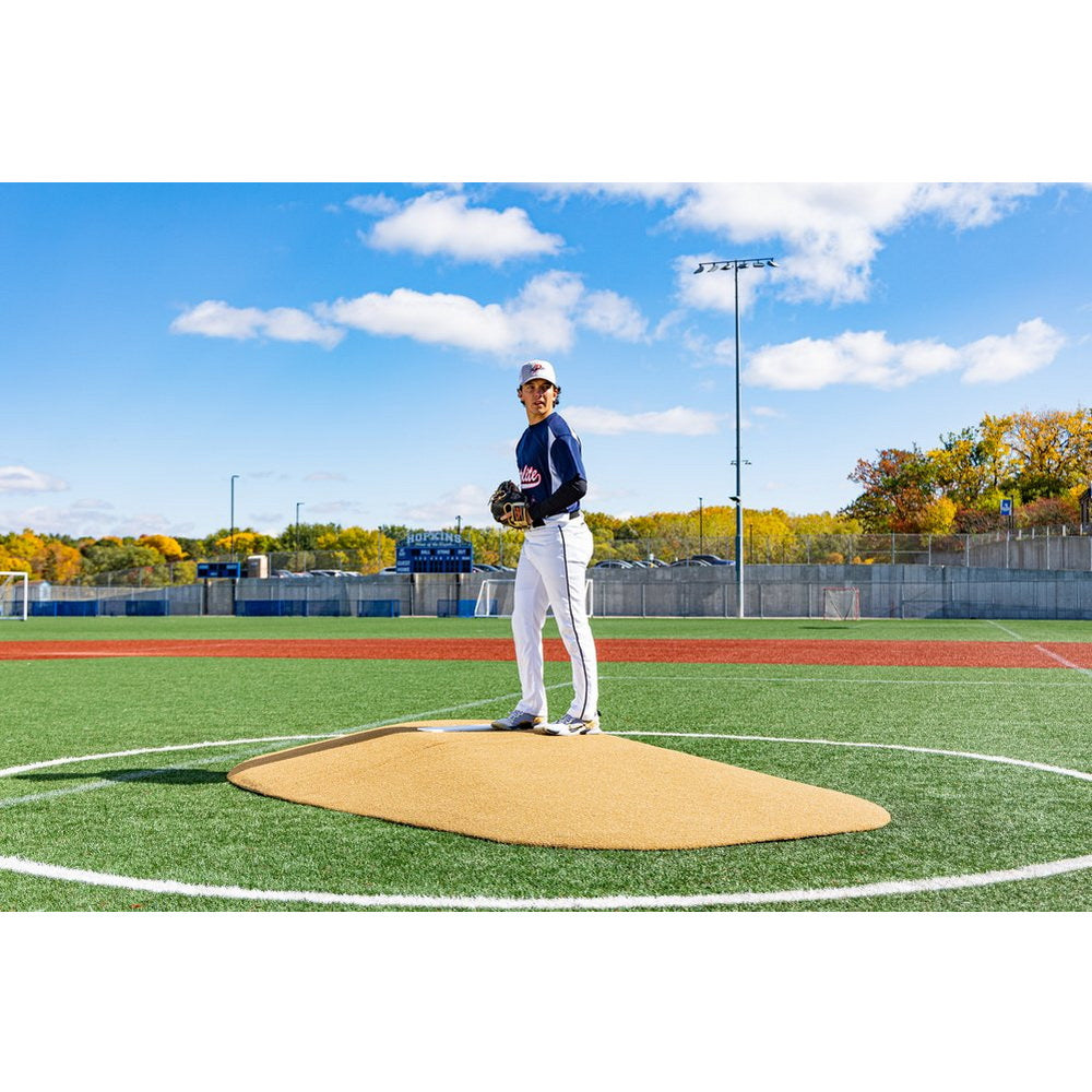 PortoLite 8" Two-Piece Baseball Portable Pitching Mound - man on top of yellow mound