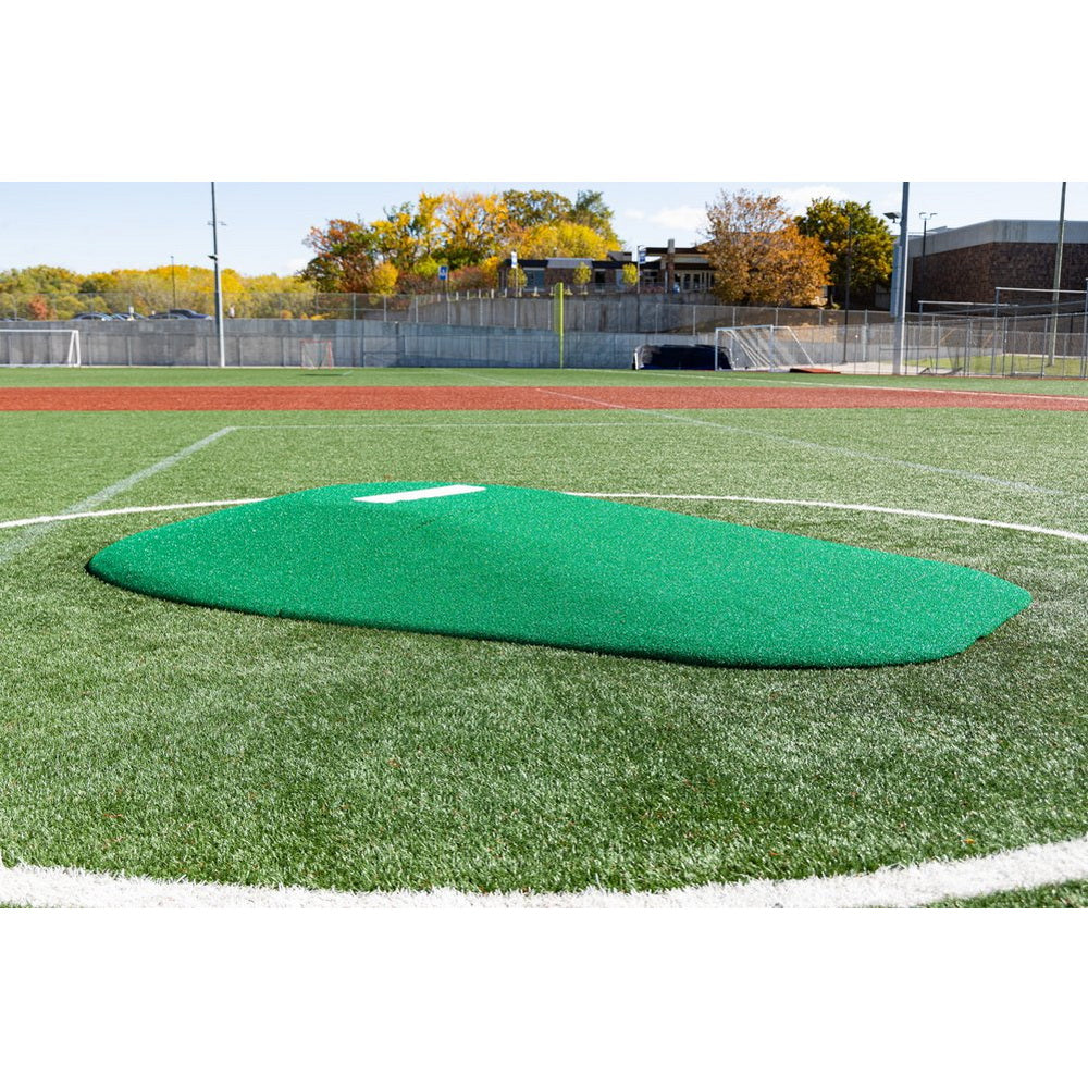 PortoLite Two-Piece 10" Portable Game Mound - green mound on field