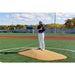 Portolite 10" One-Piece Baseball Game Mound - yellow mound with man standing to it 